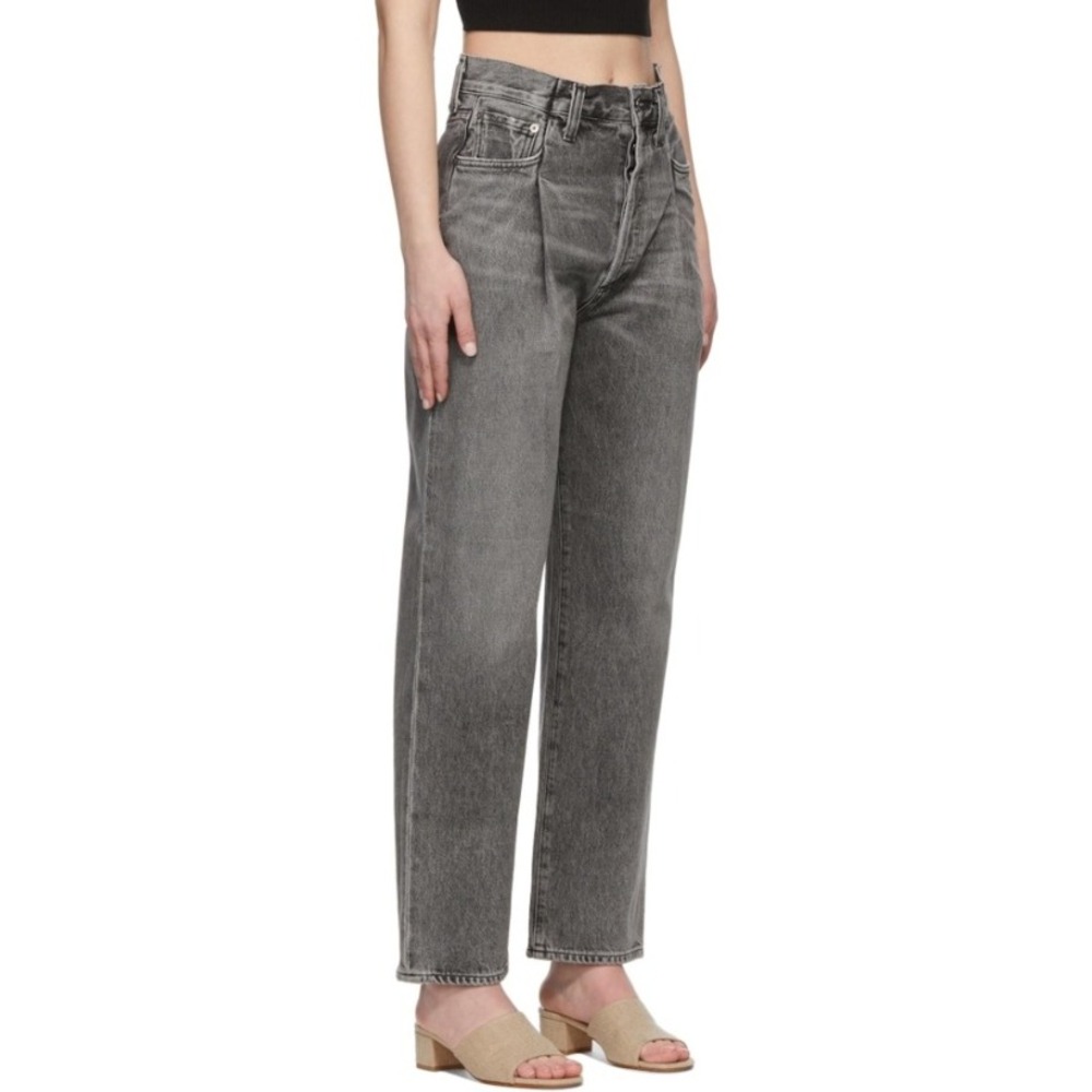 NWT AGOLDE High Rise Fold Waistband Jeans Straight Wide Leg Charcoal Wash 27 - Picture 3 of 12